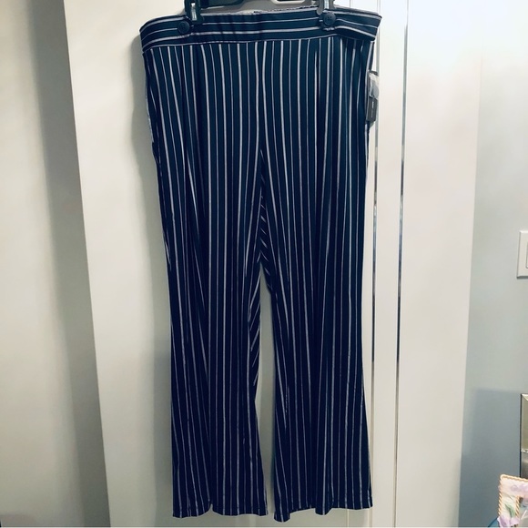 Robert Louis 3X High Rise Navy/White Stripe Wide Leg Palazzo Pant NWT - Picture 1 of 12